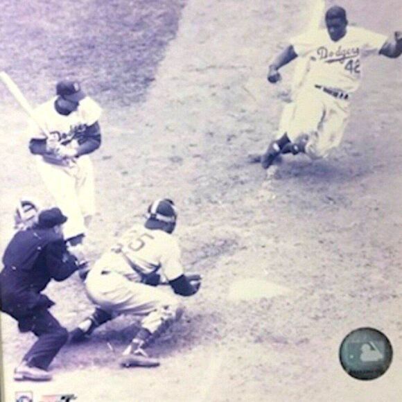 Jackie Robinson . Vintage Baseball Glass Framed Picture . Hot Shot - Picture 2 of 4